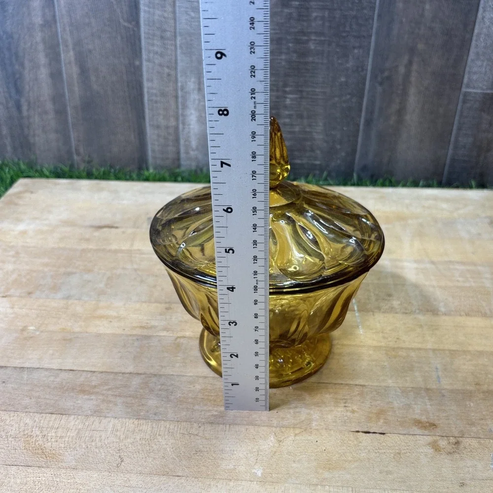 Vintage Anchor Hocking Amber Glass Fairfield Footed Candy Dish With Lid